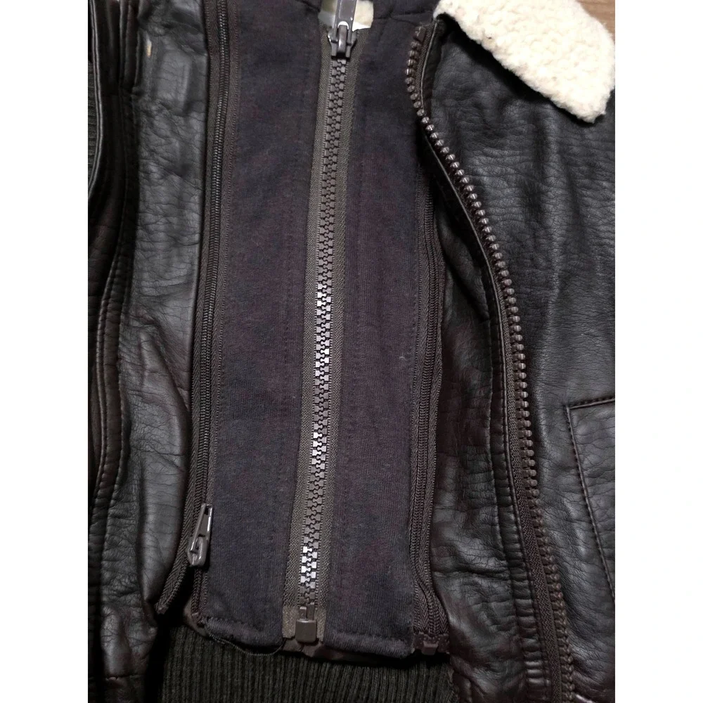 Starting Out Kids Faux Leather Sherpa Lined Hooded Brwon Jacket 18M‎